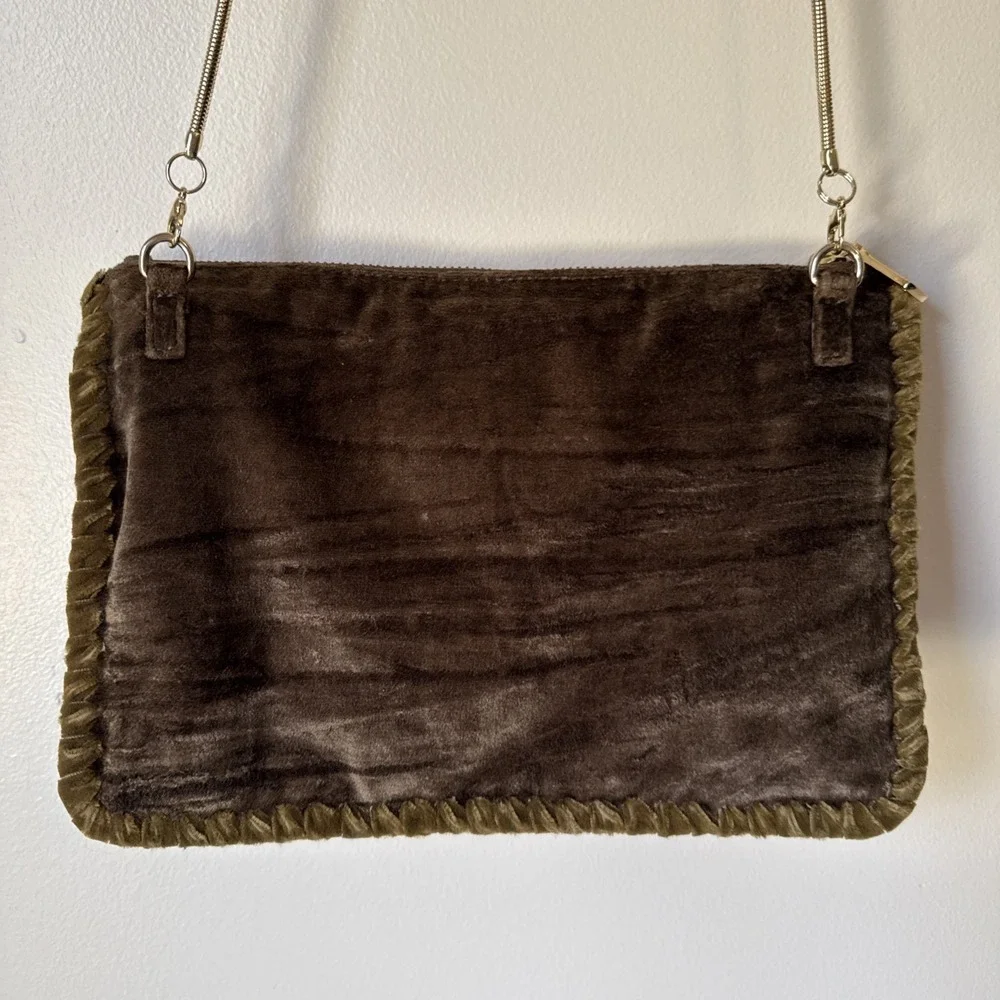 Steve Madden Purse Olive Green Gold Chain Strap Velvet Y2K Hippie Embroidered